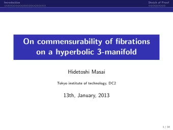 On commensurability of fibrations  on a hyperbolic 3-manifold  Hidetoshi Masai  Tokyo institute of