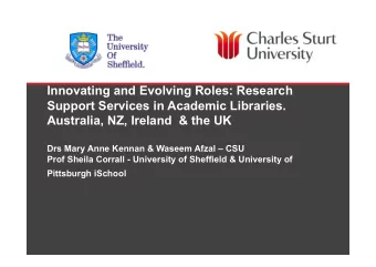 Innovating and Evolving Roles: Research  Support Services in Academic Libraries.  Australia, NZ,