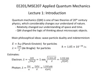Lecture 1: Introduction Quantum mechanics (QM) is one of two theories of 20 th century  physics,