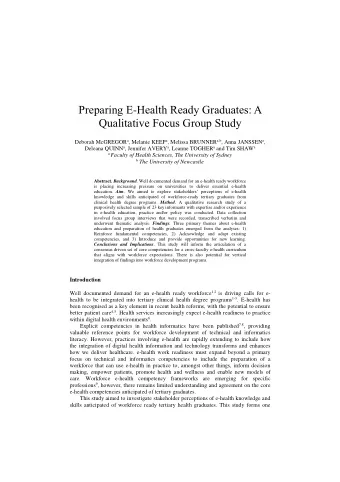 Preparing E - Health Ready Graduates: A Qualitative Focus Group Study Deborah McGREGOR a , Melanie