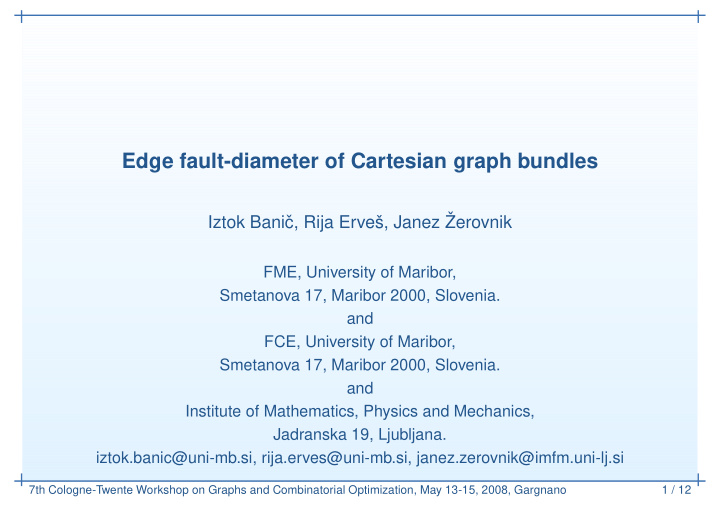 edge fault diameter of cartesian graph bundles