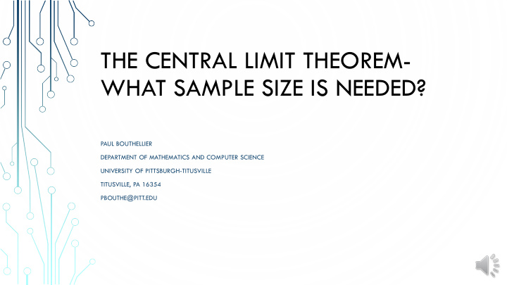 the central limit theorem what sample size is needed