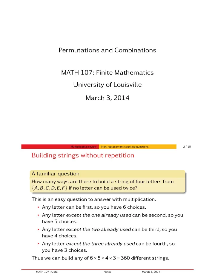 permutations and combinations math 107 finite mathematics
