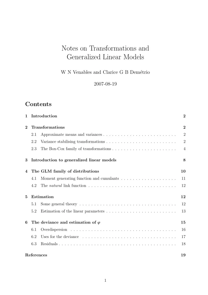 notes on transformations and generalized linear models