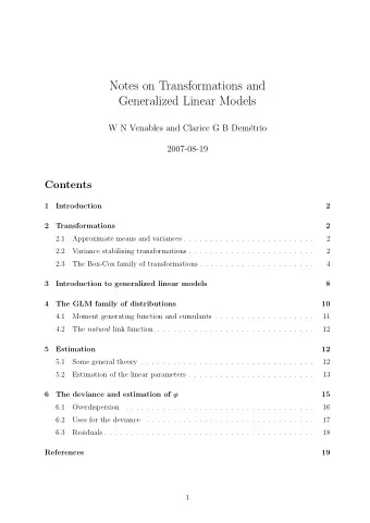 Notes on Transformations and  Generalized Linear Models  W N Venables and Clarice G B Dem  etrio