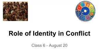 Role of Identity in Conflict  Class 6 - August 20  Definition of identity   Aspects or