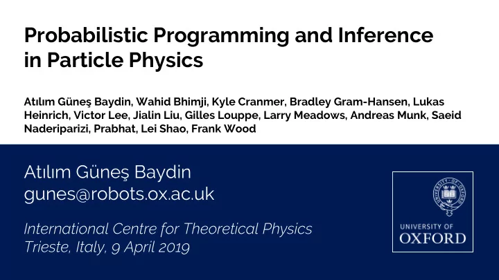 probabilistic programming and inference in particle
