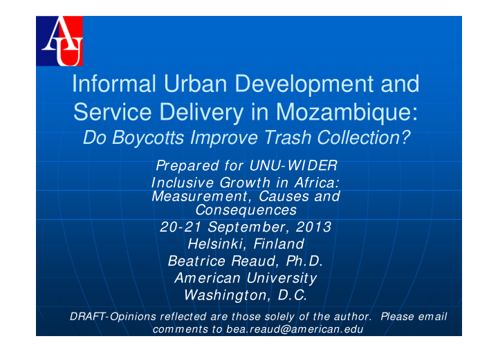 informal urban development and service delivery in