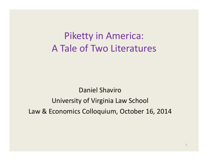 piketty in america a tale of two literatures
