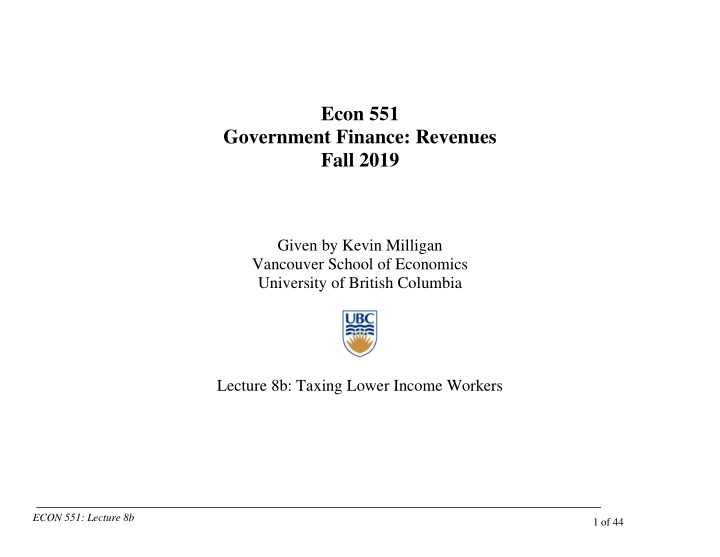 econ 551 government finance revenues fall 2019