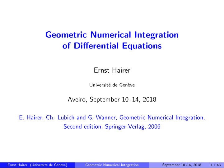 geometric numerical integration of differential equations