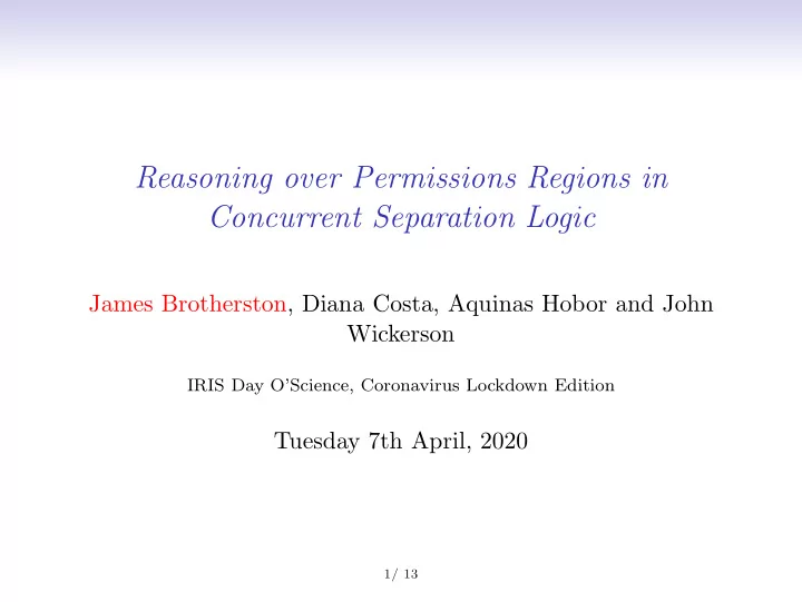 reasoning over permissions regions in concurrent