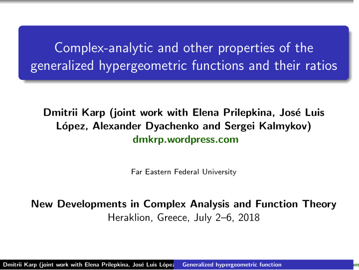 complex analytic and other properties of the generalized