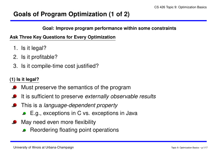 goals of program optimization 1 of 2