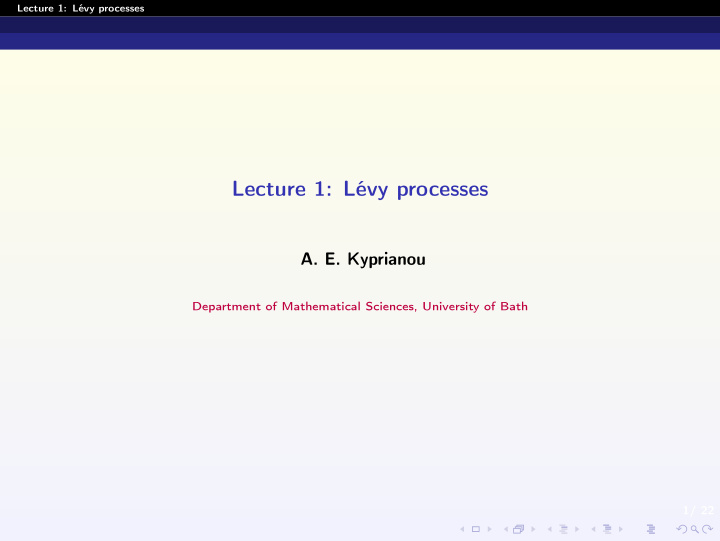 lecture 1 l vy processes