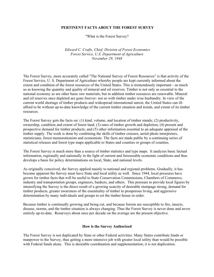 pertinent facts about the forest survey what is the
