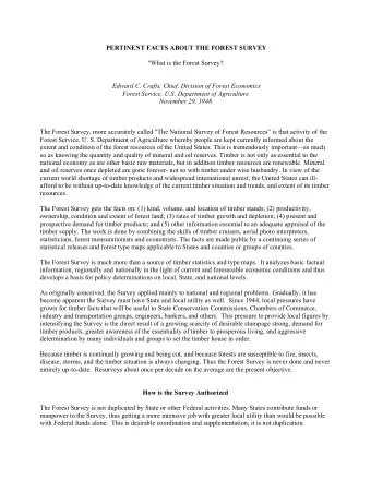 PERTINENT FACTS ABOUT THE FOREST SURVEY  &quot;What is the Forest Survey?  Edward C. Crafts, Chief,
