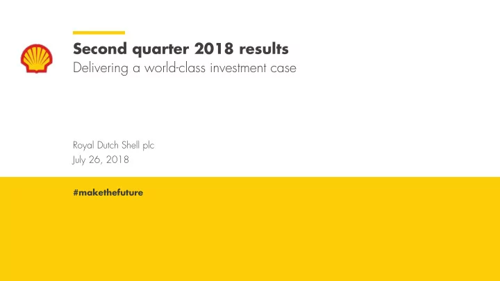 second quarter 2018 results