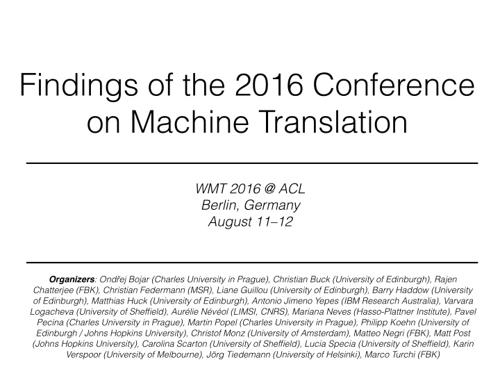 findings of the 2016 conference on machine translation