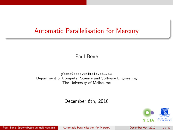 automatic parallelisation for mercury
