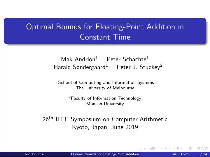 optimal bounds for floating point addition in constant