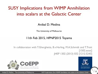 SUSY Implications from WIMP Annihilation  into scalars at the Galactic Center  Anibal D. Medina