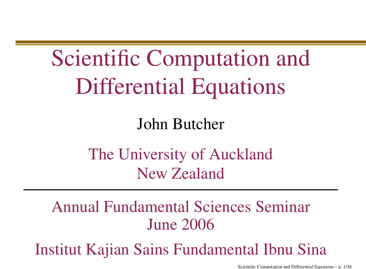 scientific computation and differential equations