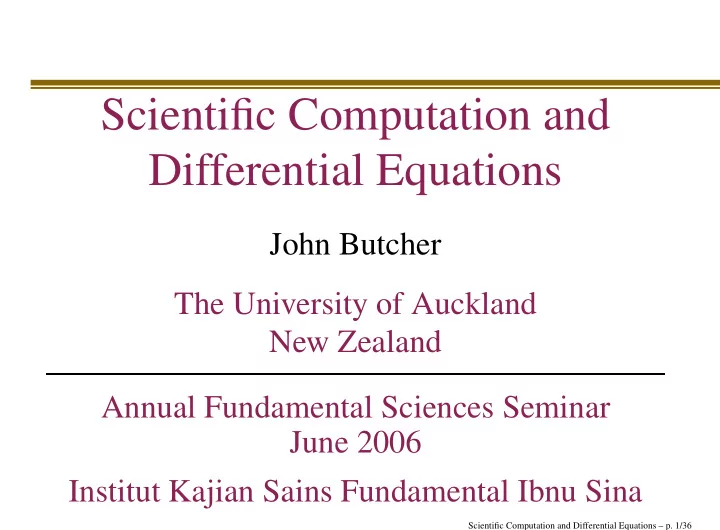 scientific computation and differential equations