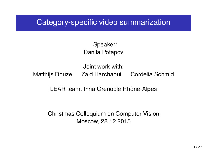 category specific video summarization