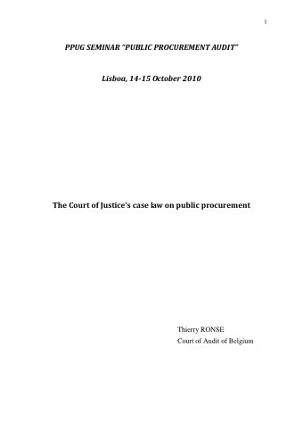 PPUG SEMINAR PUBLIC PROCUREMENT AUDIT  Lisboa, 14-15 October 2010 The Court of Justice s