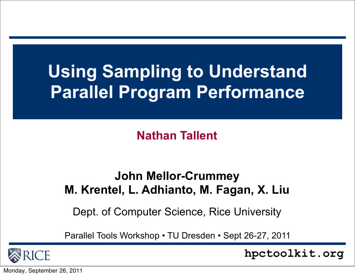 using sampling to understand parallel program performance