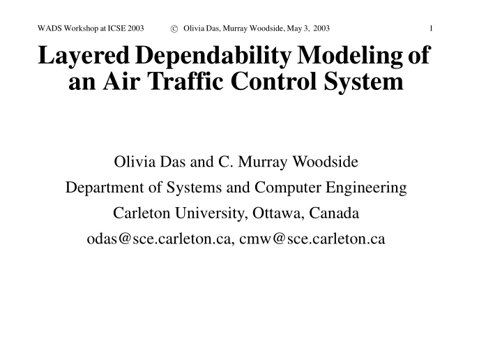 layered dependability modeling of an air traffic control