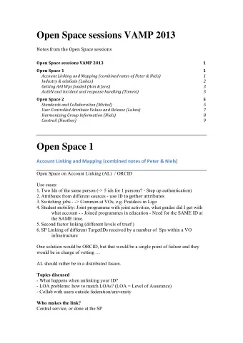 Open Space sessions VAMP 2013  Notes  from  the  Open  Space  sessions     1