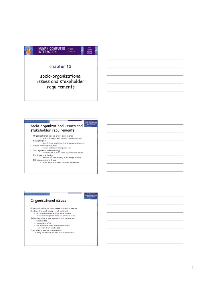 socio organizational issues and stakeholder requirements