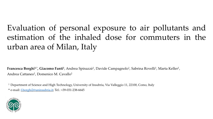 evaluation of personal exposure to air pollutants and