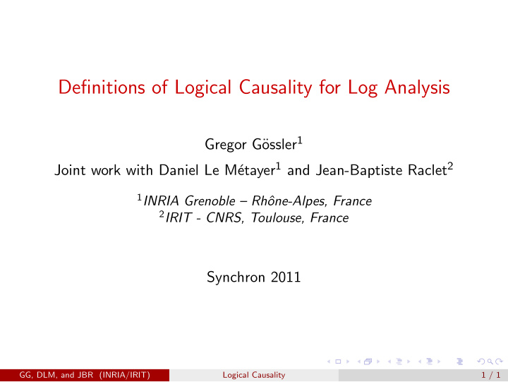 definitions of logical causality for log analysis