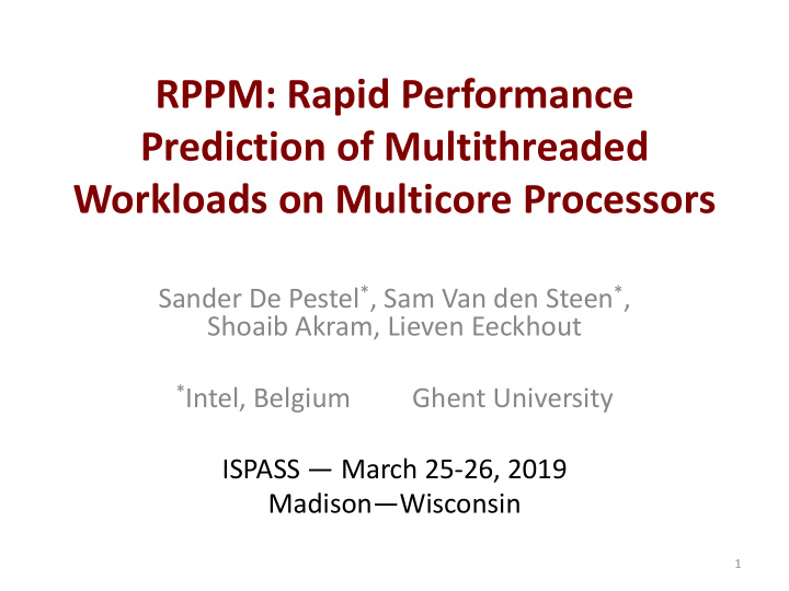 rppm rapid performance prediction of multithreaded