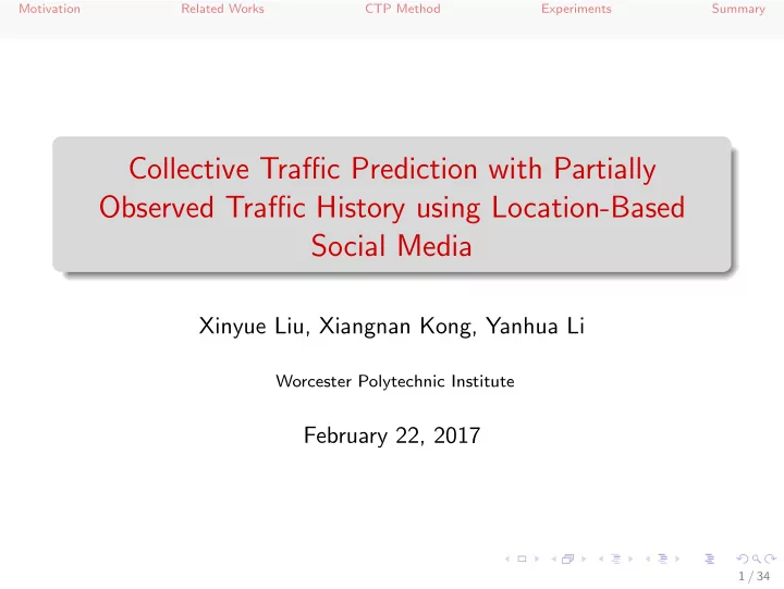 collective traffic prediction with partially observed