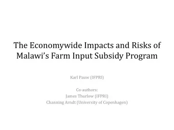 The Economywide Impacts and Risks of  Malawis Farm Input Subsidy Program  Karl Pauw (IFPRI)