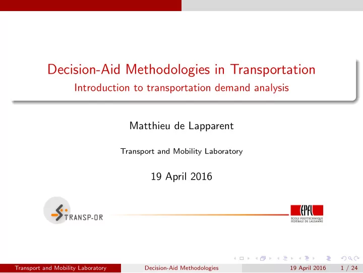 decision aid methodologies in transportation