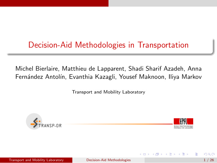 decision aid methodologies in transportation