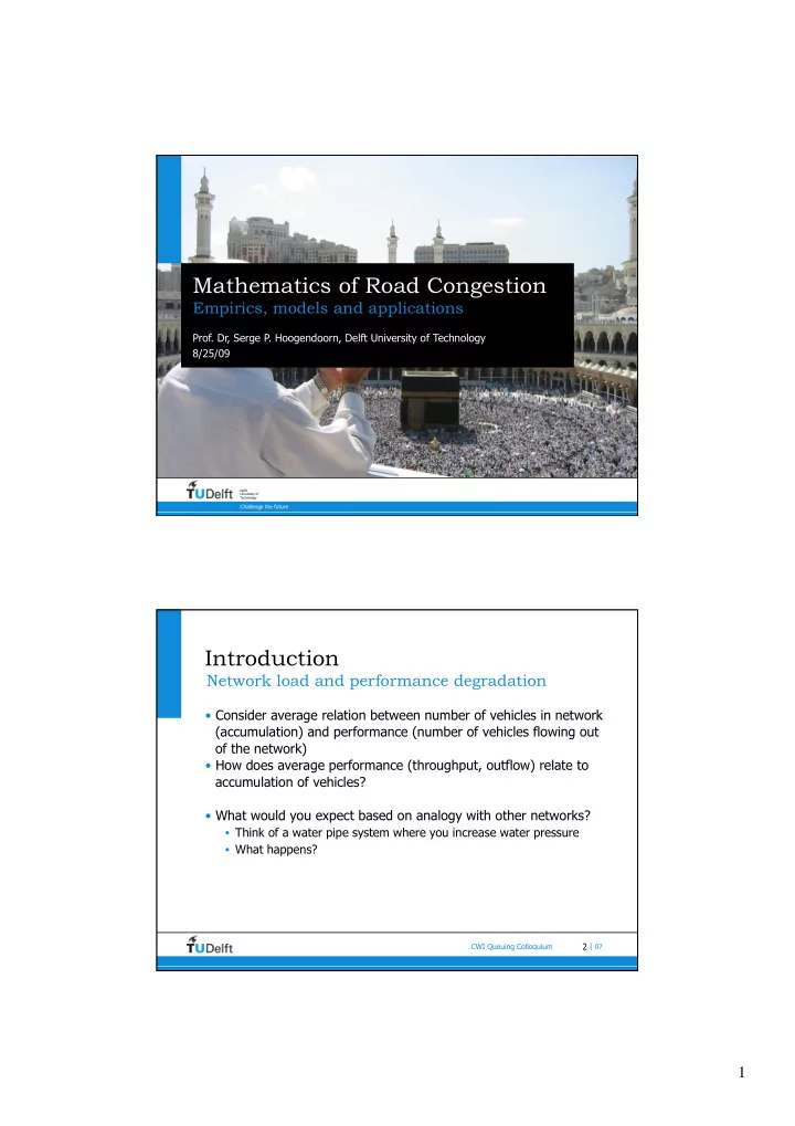mathematics of road congestion