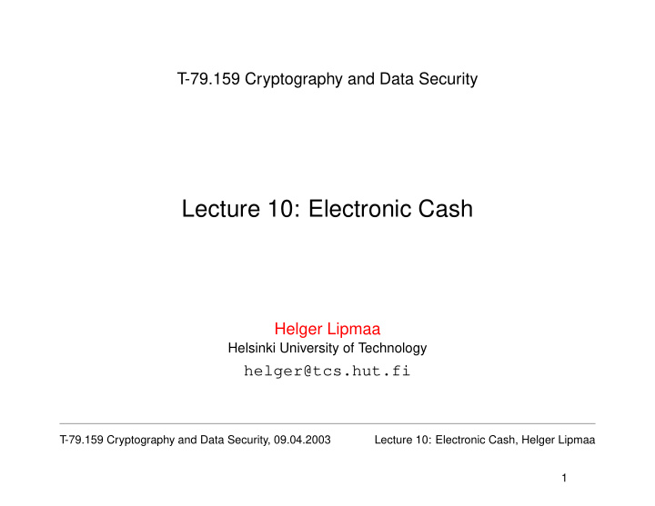 lecture 10 electronic cash