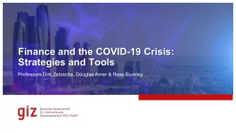 Finance and the COVID-19 Crisis:  Strategies and Tools  Professors Dirk Zetzsche, Douglas Arner