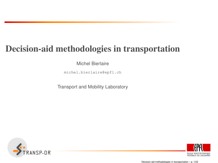 decision aid methodologies in transportation