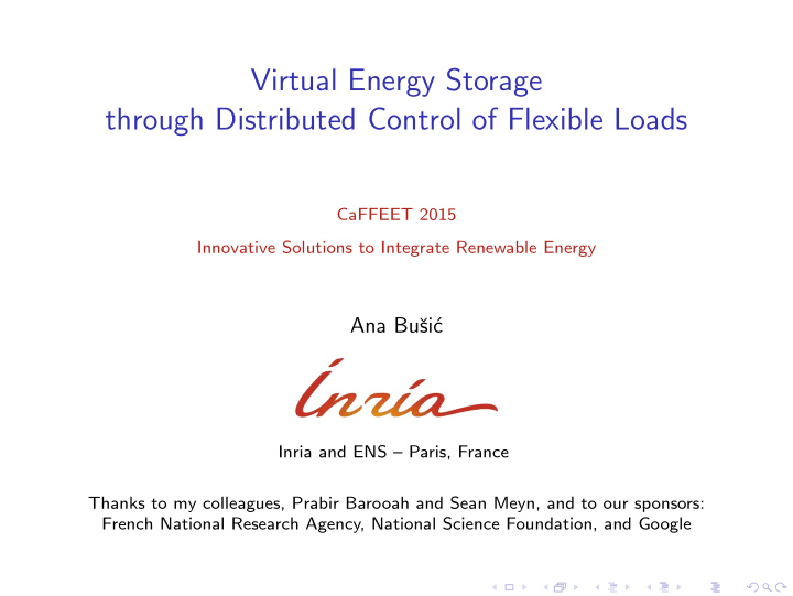 virtual energy storage through distributed control of