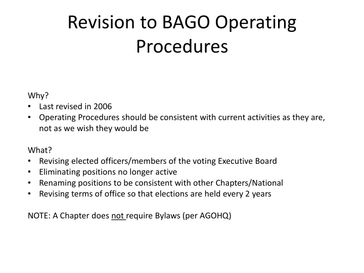 revision to bago operating procedures
