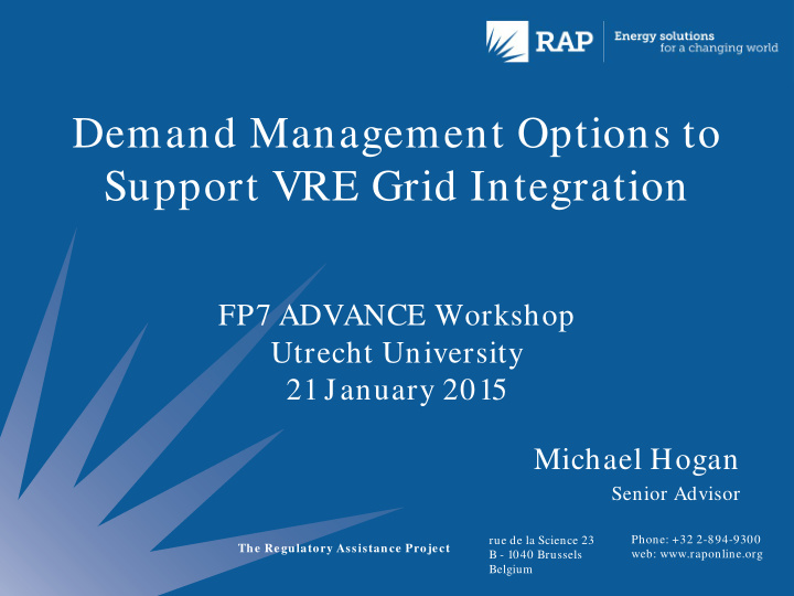 demand management options to support vre grid integration