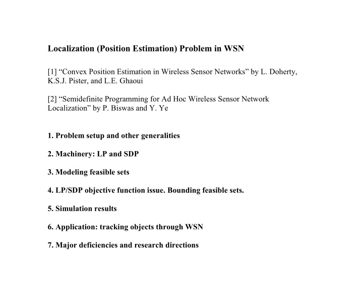 localization position estimation problem in wsn