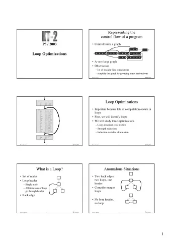 Representing the  control flow of a program  P3 / 2003   Control forms a graph  Loop